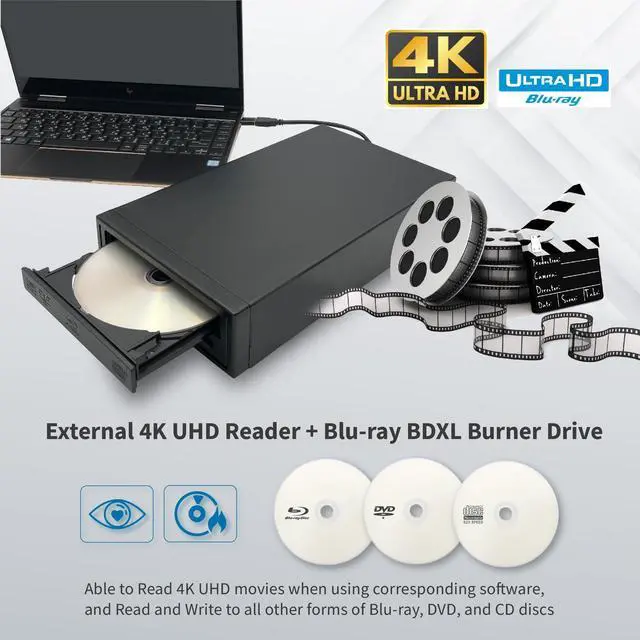 Alt view image 4 of 5 - Piodata 4K UHD Reader and 16X Blu-ray BD BDXL DVD CD External Burner Writer Drive (Drive Only)