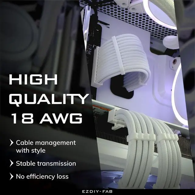 Alt view image 4 of 5 - EZDIY-FAB PSU Cable Extension Sleeved Custom Mod GPU PC Power Supply Soft Nylon Braided with Comb Kit 24PIN/3x 8PIN to 6+2Pin/ 2X 8PIN to 4+4PIN-300MM/11.8in - All White