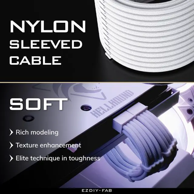 Alt view image 5 of 5 - EZDIY-FAB PSU Cable Extension Sleeved Custom Mod GPU PC Power Supply Soft Nylon Braided with Comb Kit 24PIN/3x 8PIN to 6+2Pin/ 2X 8PIN to 4+4PIN-300MM/11.8in - All White