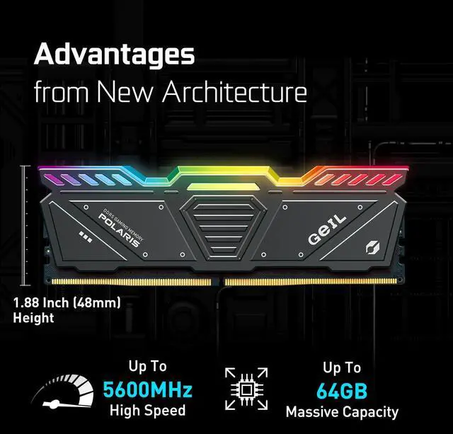 Alt view image 2 of 5 - GeIL Polaris RGB DDR5 RAM, 32GB (16GBx2) 6000MHz 1.35V, Intel/AMD Compatible, Long DIMM High Speed Desktop Memory, Hardcore Immersive Gaming/Multimedia Content Creation/Quality Live Streaming(Gray)
