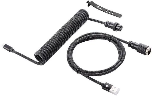 Main image of GUNMJO Pro Custom Coiled USB C Cable for Gaming Keyboard, Double-Sleeved Mechanical Keyboard Cable with Detachable Aluminum Aviator, 1.5M USB-C to USB-A, Carbon Black Color