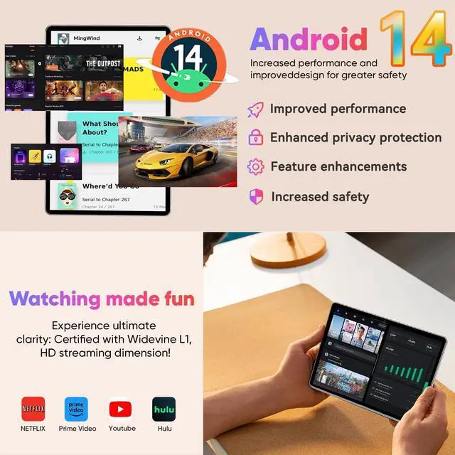 Alt view image 3 of 5 - 10 inch Android 14 Tablet, 6GB RAM 64GB ROM 1TB Expand, 2 in 1 Tablets with Keyboard, Case, Mouse, Stylus, 1280x800 IPS Touch Screen, WiFi 5, Bluetooth, Dual Camera, Tablet PC