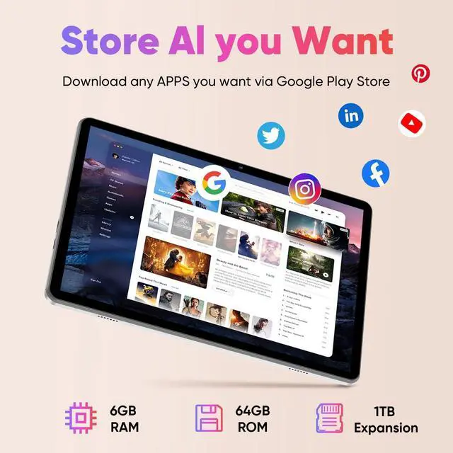 Alt view image 5 of 5 - 10 inch Android 14 Tablet, 6GB RAM 64GB ROM 1TB Expand, 2 in 1 Tablets with Keyboard, Case, Mouse, Stylus, 1280x800 IPS Touch Screen, WiFi 5, Bluetooth, Dual Camera, Tablet PC