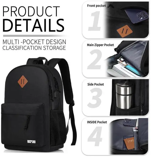 Alt view image 2 of 5 - Backpack for Men Women, Black School Backpack for Girls Boys Teens, Backpacks for School, Bookbag for College High Middle School Back Pack lightweight mochilas escolares para adolescentes