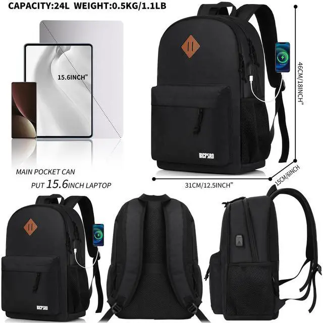 Alt view image 3 of 5 - Backpack for Men Women, Black School Backpack for Girls Boys Teens, Backpacks for School, Bookbag for College High Middle School Back Pack lightweight mochilas escolares para adolescentes