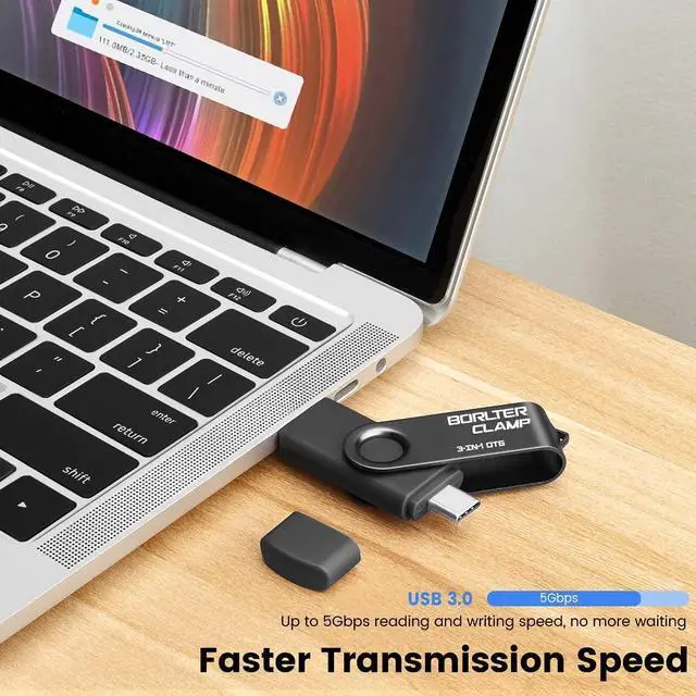 Alt view image 4 of 5 - 256GB 3 in 1 USB 3.0 Flash Drive Photo Stick for Android Phones, BorlterClamp OTG Memory Stick with 3 USB Ports (USB C, microUSB, USB A) for Samsung Galaxy, LG, Tablets, PC and More, Black