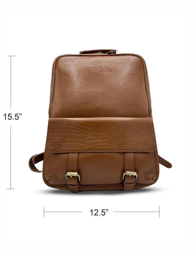 Alt view image 5 of 5 - Bonahide Genuine Leather Luxury Backpack Multi-functional Elegant Daypack Office Travel Leisure 15.6" Laptop Bag (Tan)