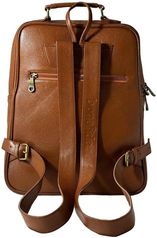 Alt view image 2 of 5 - Bonahide Genuine Leather Luxury Backpack Multi-functional Elegant Daypack Office Travel Leisure 15.6" Laptop Bag (Tan)
