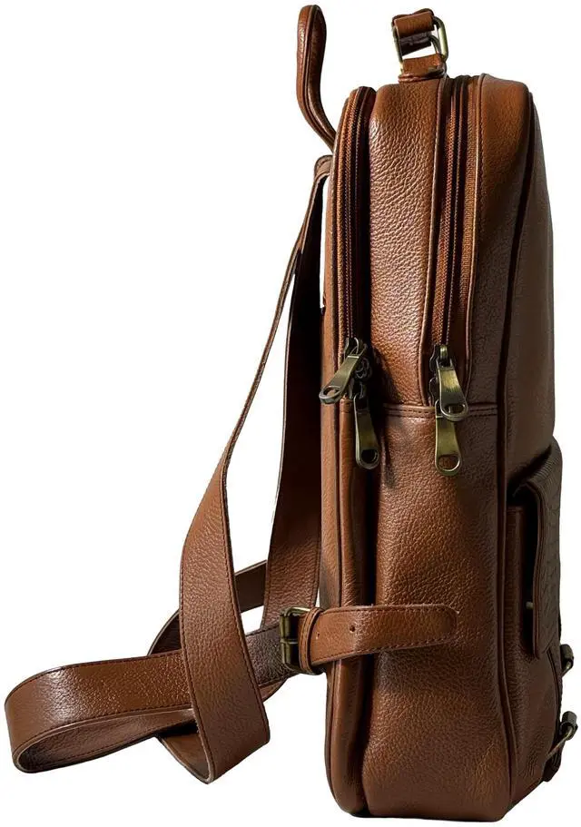 Alt view image 3 of 5 - Bonahide Genuine Leather Luxury Backpack Multi-functional Elegant Daypack Office Travel Leisure 15.6" Laptop Bag (Tan)