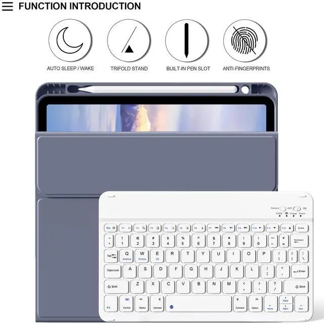 Alt view image 3 of 5 - BQDIYOO Case for iPad Air 7th/6th 11-inch M3/M2 (2025/2024) & 10.9 inch Air 5th 4th Gen with Keyboard 2022 2020, Detachable Wireless Keyboard Cover with Pencil Holder, Auto Sleep/Wake, Purple