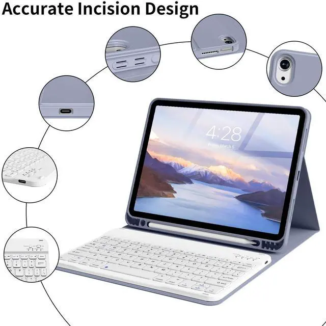 Alt view image 4 of 5 - BQDIYOO Case for iPad Air 7th/6th 11-inch M3/M2 (2025/2024) & 10.9 inch Air 5th 4th Gen with Keyboard 2022 2020, Detachable Wireless Keyboard Cover with Pencil Holder, Auto Sleep/Wake, Purple