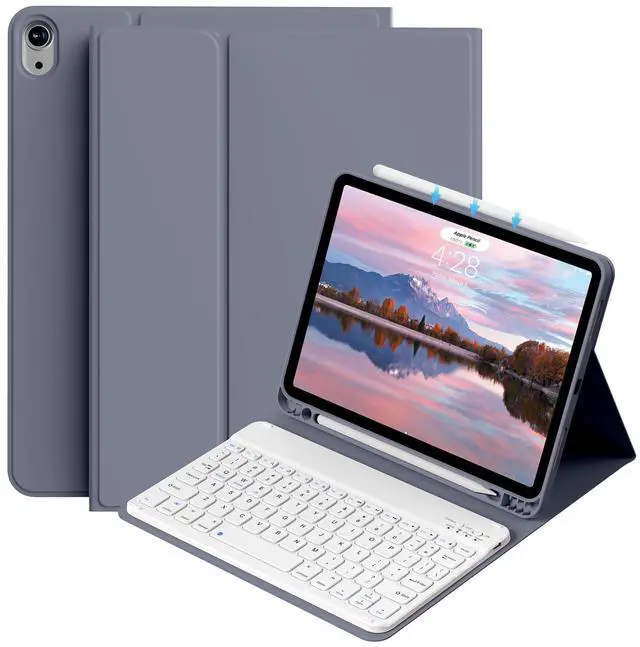 Main image of BQDIYOO Case for iPad Air 7th/6th 11-inch M3/M2 (2025/2024) & 10.9 inch Air 5th 4th Gen with Keyboard 2022 2020, Detachable Wireless Keyboard Cover with Pencil Holder, Auto Sleep/Wake, Purple