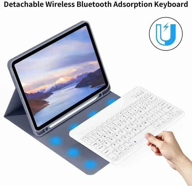 Alt view image 5 of 5 - BQDIYOO Case for iPad Air 7th/6th 11-inch M3/M2 (2025/2024) & 10.9 inch Air 5th 4th Gen with Keyboard 2022 2020, Detachable Wireless Keyboard Cover with Pencil Holder, Auto Sleep/Wake, Purple