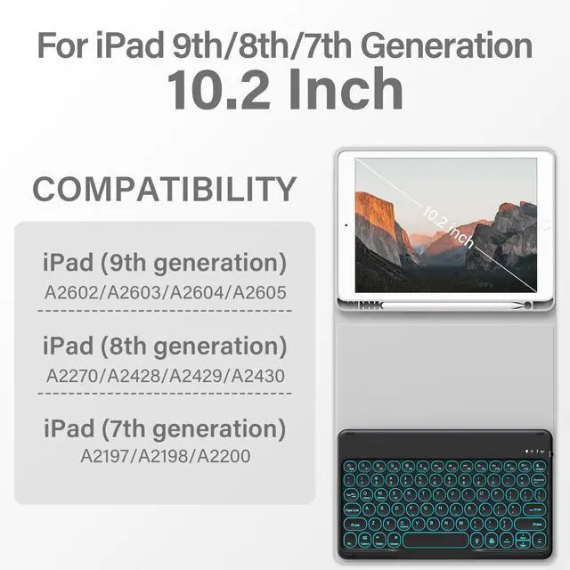 Alt view image 2 of 5 - BQDIYOO Keyboard Case for iPad 9th/8th/7th Generation(2021/2020/2019) Detachable Wireless Bluetooth Keyboard Case for 10.2 inch iPad 9/8/7 Cover with Pencil Holder Auto Wake/Sleep, Gray