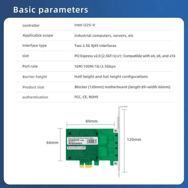 Alt view image 3 of 5 - Buacoz 2.5G Dual Port Gigabit Network Card,with Intel I225 Chip LAN NIC Card, 2500M Gigabit Dual RJ45 Ports Ethernet Server Adapter Support Windows 11/10 Windows Server 2022