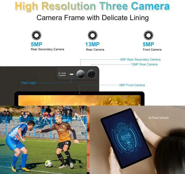 Alt view image 3 of 5 - 11 inch Tablet Android 14 2000*1200 2K Display Tablets PC, T616 Octa-Core 2.0GHz, 18GB RAM 128GB ROM 1TB Expandable, 5+5+13MP AI Camera, 9000mAh, 5G WiFi, with Keyboard, Case, 4 Speakers - Gray