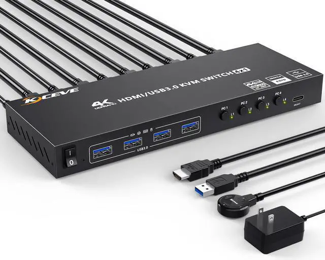 Main image of USB 3.0 KVM Switch HDMI 4 Port Support 4K@60Hz 2K@120Hz Simulation EDID,MLEEDA HDMI USB Switch for 4 Computers Share 1 Monitor and 4 USB 3.0 Port,with Desktop Controller and KVM Cables