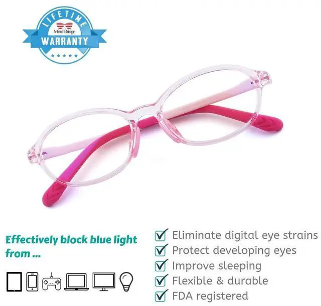 Alt view image 2 of 5 - Mind Bridge Kids Blue Light Blocking Computer Video Gaming Glasses - Anti Eyestrain | Durable Cute Protection Eyewear for Children Boys & Girls Digital Screen Time & Technology Use | 13721 Pink