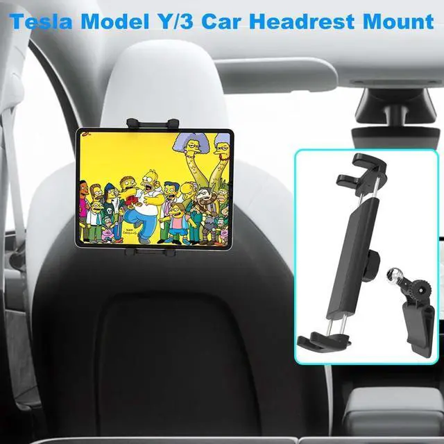 Alt view image 2 of 5 - Cuxwill Tesla Headrest Mount Tablet Holder for 4-13" iPad & Phone, Car Back Seat Holder for Tesla Model Y Model 3, Car Mount with Metal Ball Head for All iPad Samsung Tab, Long Road Trip Accessories