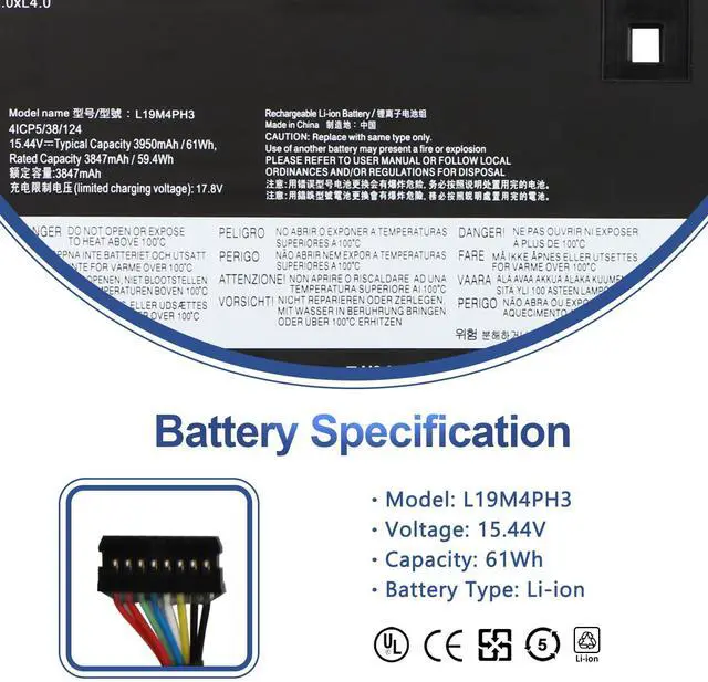 Alt view image 2 of 5 - L19M4PH3 L19C4PH3 Laptop Battery Replacement for Lenovo Ideapad Yoga Slim 7 Pro-14ARH5 Slim 7 Pro-14ITLL 5 Series L19D4PH3 SB10Z49517 5B10Z49519 SB10Z49515 5B10Z49514 SB10Z49516 5B10Z49518 3950mAh