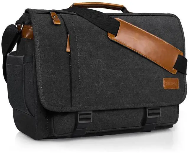 Main image of ESTARER Men's Messenger Bag 17.3 Inch Upgraded, Water-resistant Canvas Laptop Bag, Computer Shoulder Bag for College Travel Work, Dark Grey