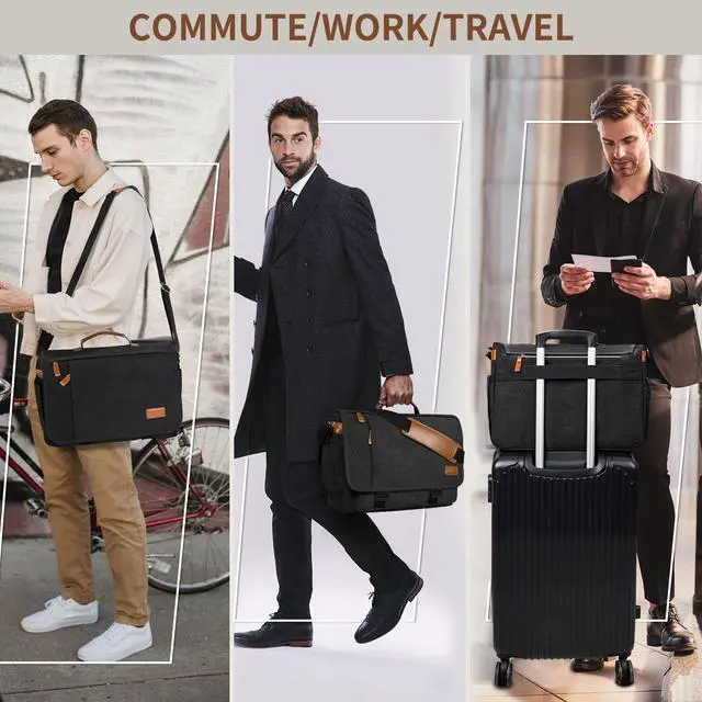 Alt view image 2 of 5 - ESTARER Men's Messenger Bag 17.3 Inch Upgraded, Water-resistant Canvas Laptop Bag, Computer Shoulder Bag for College Travel Work, Dark Grey