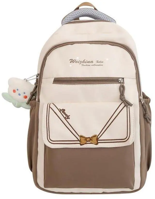 Main image of etnoreun Kawaii Laptop Backpack With Accessory Spacious Cute Rucksack Multiple Compartments (Khaki)
