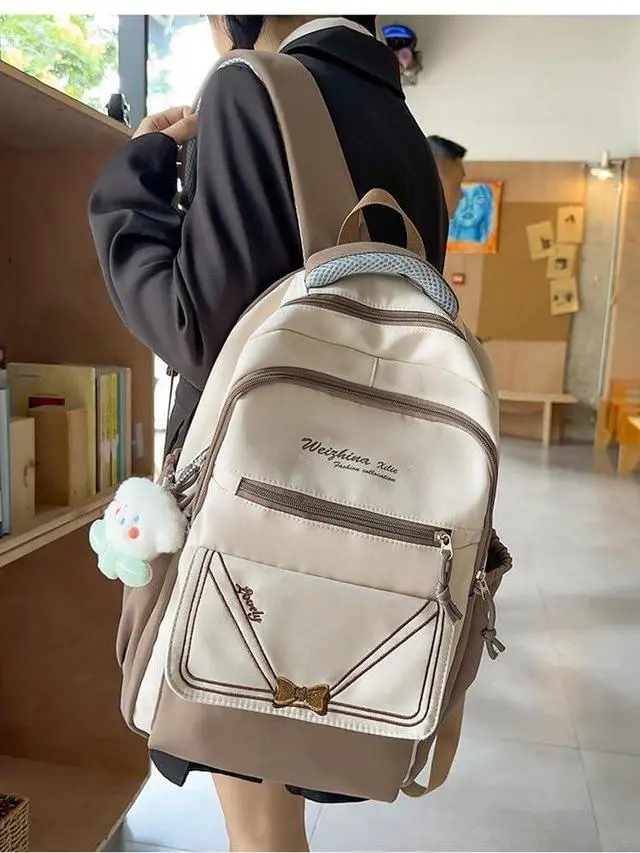 Alt view image 2 of 5 - etnoreun Kawaii Laptop Backpack With Accessory Spacious Cute Rucksack Multiple Compartments (Khaki)