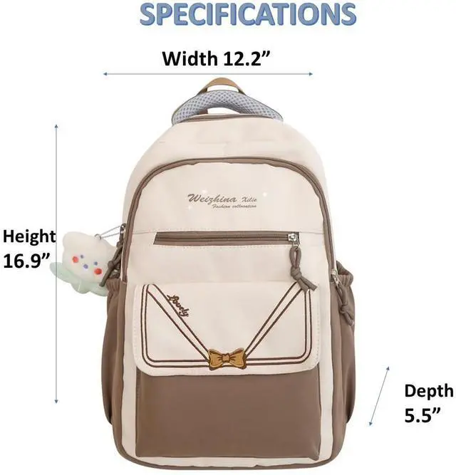Alt view image 5 of 5 - etnoreun Kawaii Laptop Backpack With Accessory Spacious Cute Rucksack Multiple Compartments (Khaki)