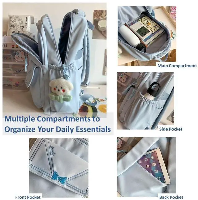 Alt view image 3 of 5 - etnoreun Kawaii Laptop Backpack With Accessory Spacious Cute Rucksack Multiple Compartments (Khaki)