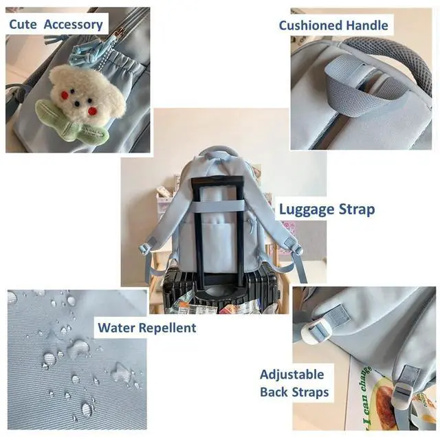 Alt view image 4 of 5 - etnoreun Kawaii Laptop Backpack With Accessory Spacious Cute Rucksack Multiple Compartments (Khaki)