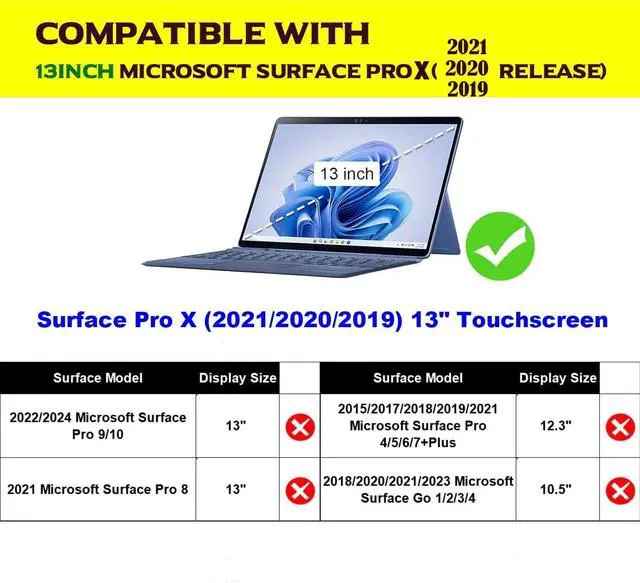 Alt view image 2 of 5 - Gexmil Leather Case Compatible with Surface Pro X Plus 2024,Pro X 2020/2019 13 Inch,with Pencil Holder, Support Type Cover Keyboard,Magnetic Closure,Multi-Angle Portfolio Business Cover,Khaki