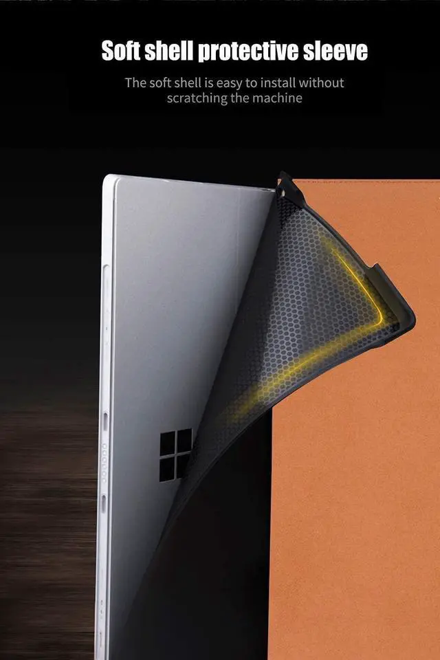Alt view image 4 of 5 - Gexmil Leather Case Compatible with Surface Pro X Plus 2024,Pro X 2020/2019 13 Inch,with Pencil Holder, Support Type Cover Keyboard,Magnetic Closure,Multi-Angle Portfolio Business Cover,Khaki