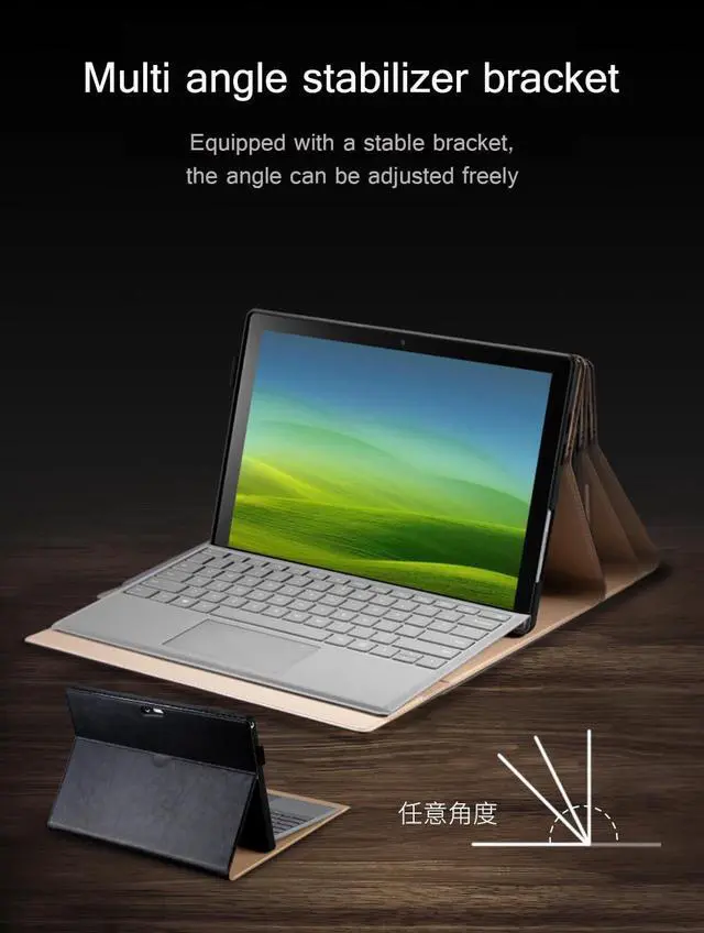 Alt view image 5 of 5 - Gexmil Leather Case Compatible with Surface Pro X Plus 2024,Pro X 2020/2019 13 Inch,with Pencil Holder, Support Type Cover Keyboard,Magnetic Closure,Multi-Angle Portfolio Business Cover,Khaki