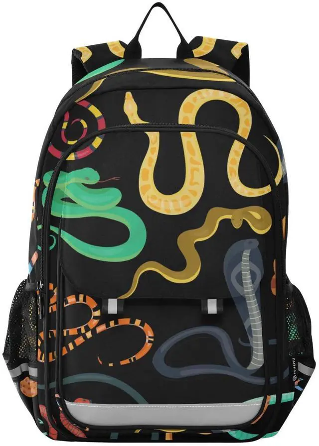 Main image of Glaphy Snake Animals Black Backpack Lightweight Laptop Backpack School Bag Student Travel Daypack with Reflective Stripes
