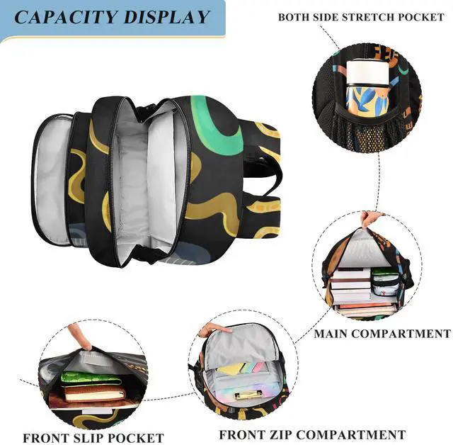 Alt view image 4 of 5 - Glaphy Snake Animals Black Backpack Lightweight Laptop Backpack School Bag Student Travel Daypack with Reflective Stripes