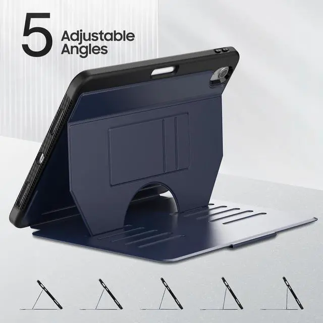 Alt view image 3 of 5 - HXCASEAC Cover for iPad Air 11 inch M3 M2 Case with Pencil Holder, Multi-Angle Magnetic Stand, Strong Magnets Support Stick to Fridge (A3266 / A3267 / A2902 / A2903) Air 11 Protective Case - Navy