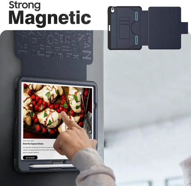 Alt view image 4 of 5 - HXCASEAC Cover for iPad Air 11 inch M3 M2 Case with Pencil Holder, Multi-Angle Magnetic Stand, Strong Magnets Support Stick to Fridge (A3266 / A3267 / A2902 / A2903) Air 11 Protective Case - Navy