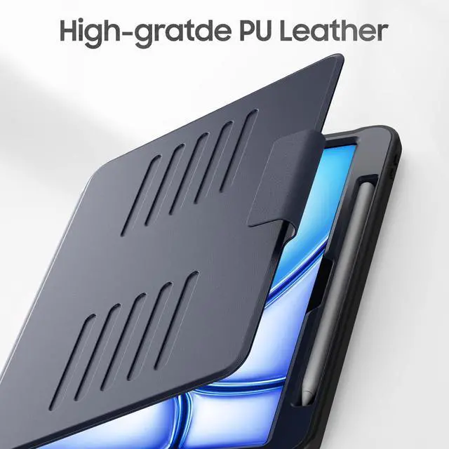 Alt view image 5 of 5 - HXCASEAC Cover for iPad Air 11 inch M3 M2 Case with Pencil Holder, Multi-Angle Magnetic Stand, Strong Magnets Support Stick to Fridge (A3266 / A3267 / A2902 / A2903) Air 11 Protective Case - Navy