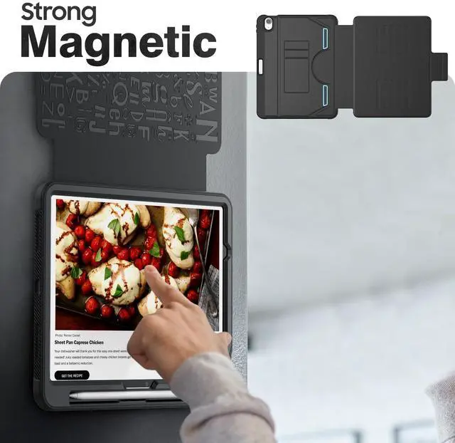 Alt view image 4 of 5 - HXCASEAC Cover for iPad Air 11 inch M3 M2 Case with Pencil Holder, Multi-Angle Magnetic Stand, Strong Magnets Support Stick to Fridge (A3266 / A3267 / A2902 / A2903) Air 11 Protective Case - Black