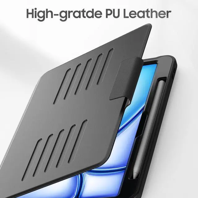 Alt view image 5 of 5 - HXCASEAC Cover for iPad Air 11 inch M3 M2 Case with Pencil Holder, Multi-Angle Magnetic Stand, Strong Magnets Support Stick to Fridge (A3266 / A3267 / A2902 / A2903) Air 11 Protective Case - Black