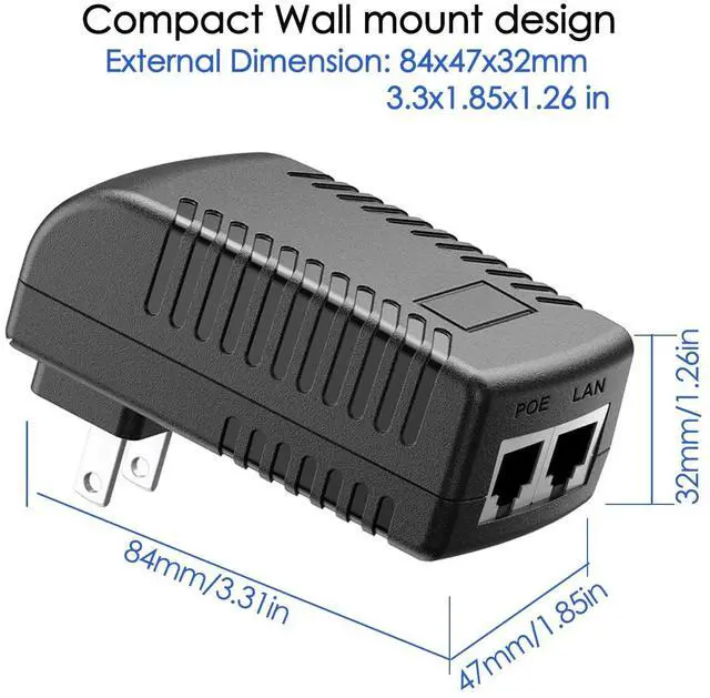 Alt view image 4 of 4 - 48V Wall PoE Injector, 10/100Mbps, 48 Volt 0.5A 24W PoE Adapter Power Supply, IEEE802.3af Compaliant for Ubiquiti POE-48-24W, Amcrest/Hikvision/YI/Polycom/Aastra Camera and Phones
