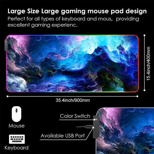 Alt view image 2 of 4 - Imegny RGB Mouse Pad, Large Extended Soft Led Mouse Mat with Different Lighting Modes, 900 x 400mm / 35.4 * 15.7Inch