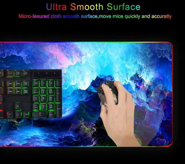 Alt view image 4 of 4 - Imegny RGB Mouse Pad, Large Extended Soft Led Mouse Mat with Different Lighting Modes, 900 x 400mm / 35.4 * 15.7Inch