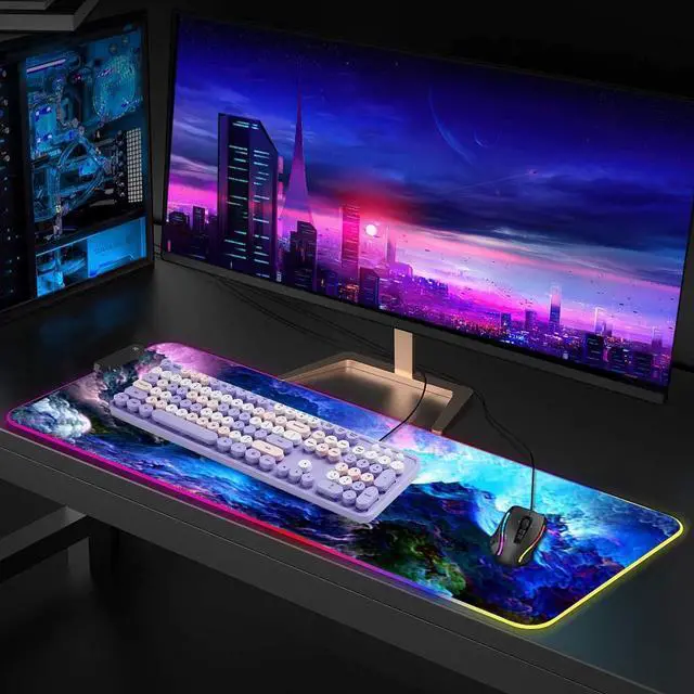 Alt view image 3 of 4 - Imegny RGB Mouse Pad, Large Extended Soft Led Mouse Mat with Different Lighting Modes, 900 x 400mm / 35.4 * 15.7Inch