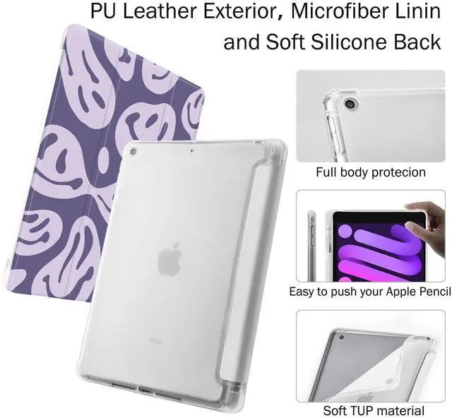 Alt view image 4 of 5 - Idocolors Funny Ghost Face Pad Case for 10.2 Inch iPad 7th/8th/9th Generation (iPad 2019/2020/2021) Cute Purple Girly Anti-Scratch Shockproof with Pencil Holder Lightweight Smart Trifold Stand Cover