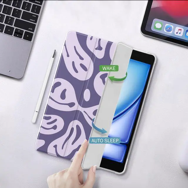 Alt view image 3 of 5 - Idocolors Funny Ghost Face Pad Case for 10.2 Inch iPad 7th/8th/9th Generation (iPad 2019/2020/2021) Cute Purple Girly Anti-Scratch Shockproof with Pencil Holder Lightweight Smart Trifold Stand Cover