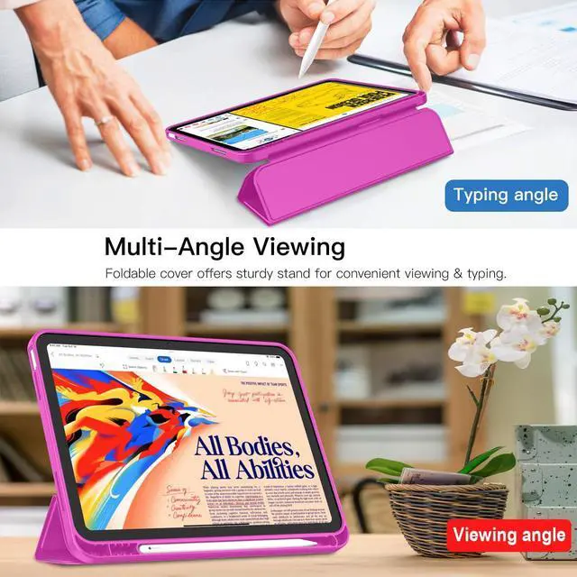 Alt view image 4 of 5 - iMieet iPad (A16) Case 11th Gen/iPad 10th Generation Case [11-Inch 2025/10.9 Inch 2022] with Pencil Holder, Trifold Stand Smart Cover with Soft TPU Back,Auto Wake/Sleep(Deep Pink)