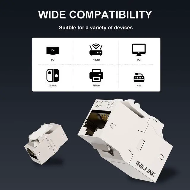 Alt view image 2 of 5 - iwillink 10Gbps Cat6A Shielded Keystone RJ45 Coupler 25-Pack, Zinc Alloy Metal Housing Ethernet Coupler, Female to Female Cat6a Keystone Jack, Silver