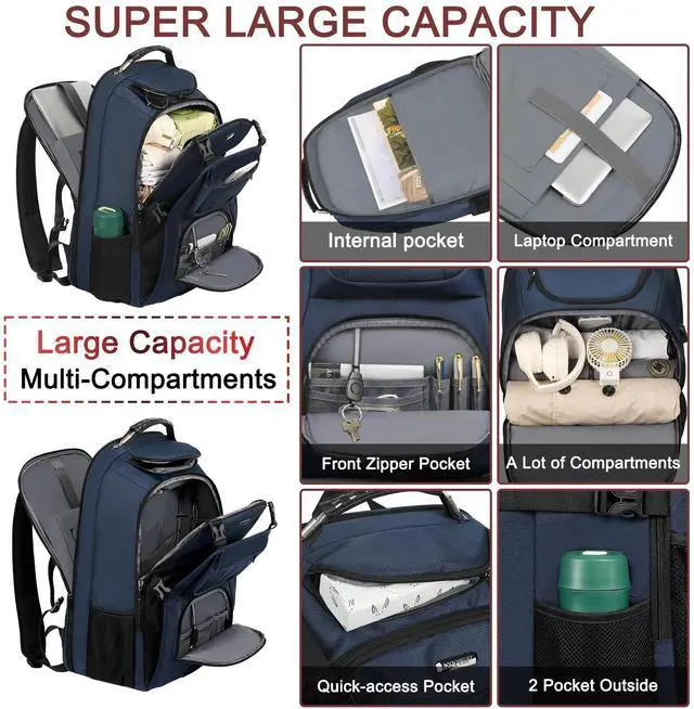 Alt view image 4 of 5 - JCDOBEST TSA Friendly Travel Laptop Backpack 18.4 inch XXXL Gaming Backpack Water-Repellent College Daypack Business Backpack with RFID Pockets & USB Port for Men